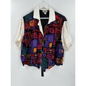 Separate Issue Vintage Button Up Womens 20W Black Multicolor Belted Tie Back